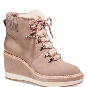 kate spade Blush Pink Suede Wedge Lace-Up Ankle Boots